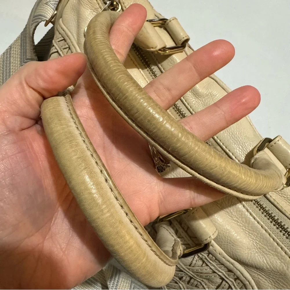 Rebecca Minkoff Cream Woven Leather Large Top Handle Shoulder‎ Bag Purse